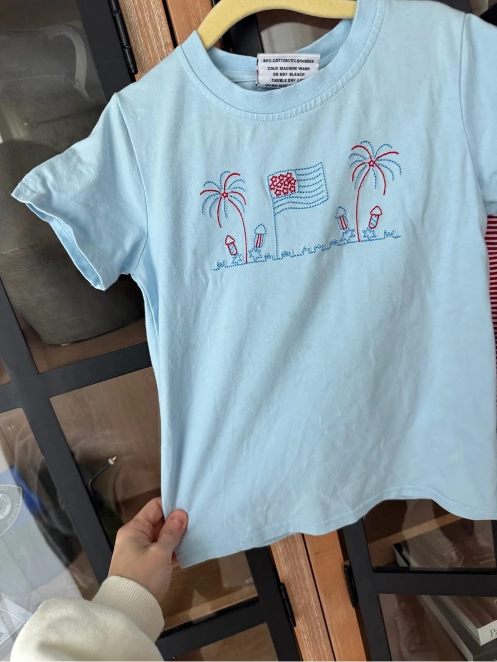 America set Embroidered toddler boy 4th july flag short sleeve tee fireworks usa
